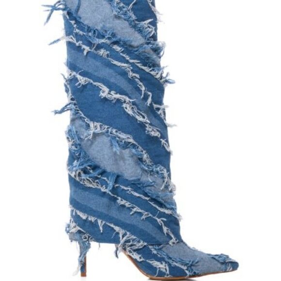AZALEA WANG" SHREDDED PLEASURE " FOLD OVER BOOT IN DENIM(BRAND NEW !!!!!!!!!!!! - Picture 5 of 7